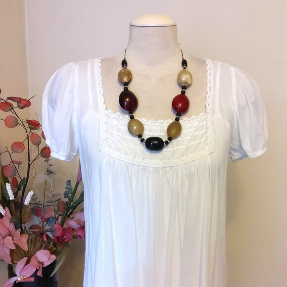 Vintage NEW sandwich jewellery Red Black Beige Oval Beads VTG Art Deco Necklace - Picture 6 of 7